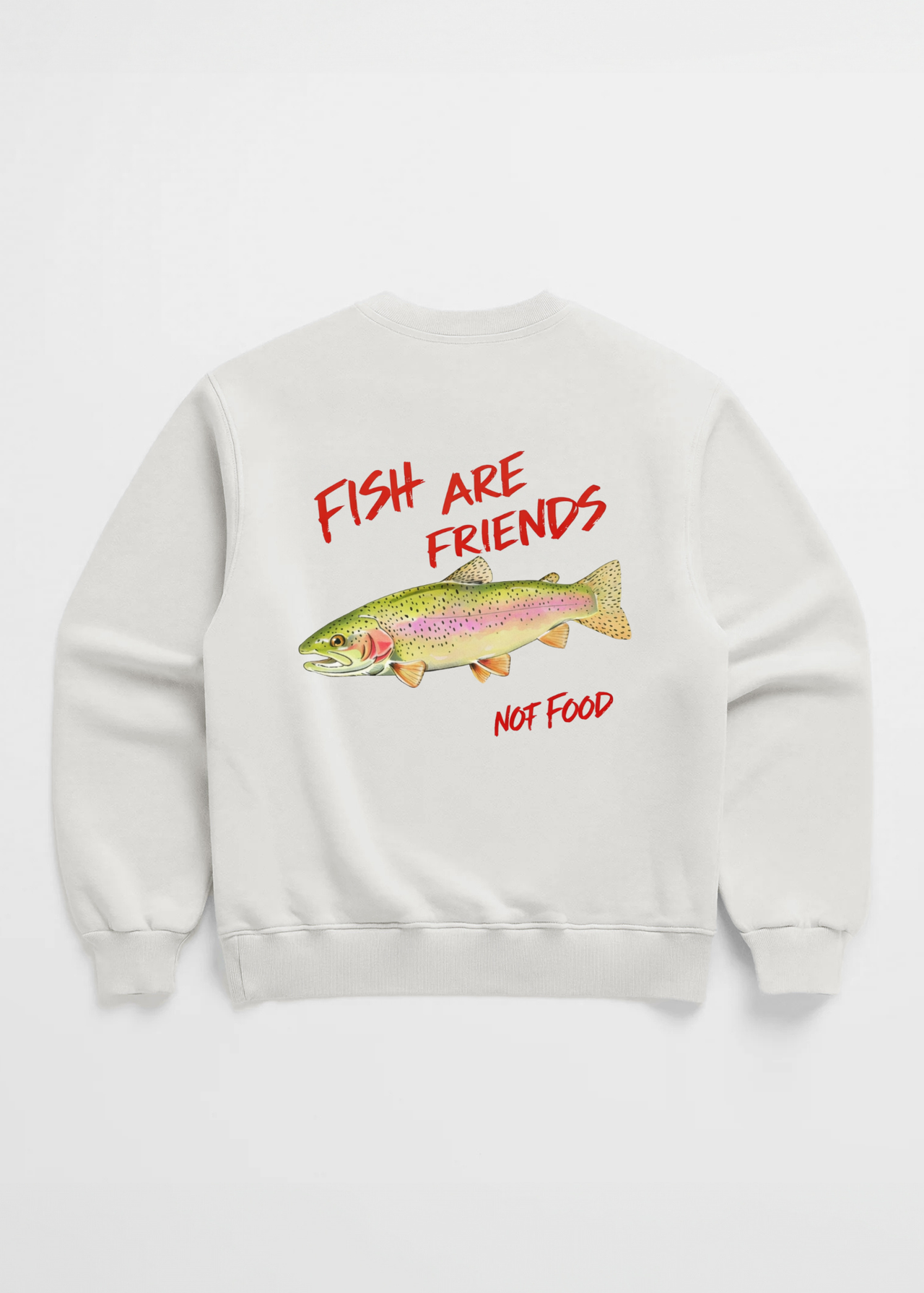 cool girl wearing fish are friends not food slogan crewneck